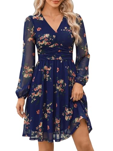 Loemes Sundresses for Women Over 50 Fall Corset Petite Long Sleeve Mini Summer Dresses for Women 2026 Elegant Wedding Guest Mesh Dress(Large, Purple)