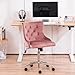VINGLI Velvet Office Chair - Modern Upholstered Desk Chair with Adjustable Height, Tilting Mechanism, and Rolling Wheels - Pink