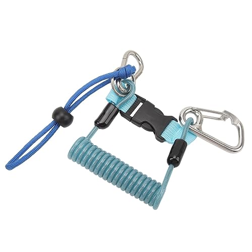 cardyven Scuba Diving Hook Rope, Stainless Steel Spring Coiled Lanyard Flexible Anti Lost Diving Camera Rope Diving Reef Hook Spring Rope with Quick Release Buckle (Blue)