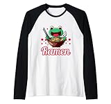 ramen - carino rana mangiare ramen maglia con maniche raglan