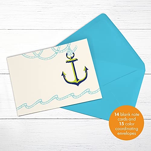 Designer Greetings Blank Note Cards, Anchors Aweigh Nautical Design (14 Blank Any Occasion Cards Or Thank You Cards With 15 Envelopes) (622-00253-000) #TOP3