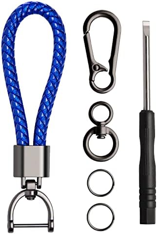 Car Keychain Key Chain Keyring - TPU Leather Family Premium Durable Present Gift for Man and Woman fit All Cars Blue