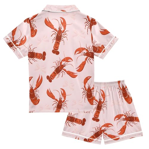ALAZA Bows Lobster Satin Pajamas Set Short Sleeve Button Down Sleepwear Summer Pjs 2 Piece2