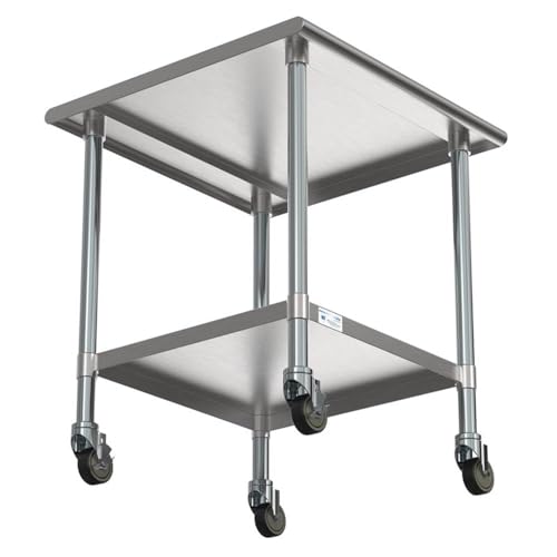 Image of KoolMore Commercial 30 inch x 30 inch Stainless Steel Work Table with Wheels for Restaurant or Home Use,Tools, Equipment, and Hardware, Heavy Duty Metal Workspace (CT3030-18C), Silver