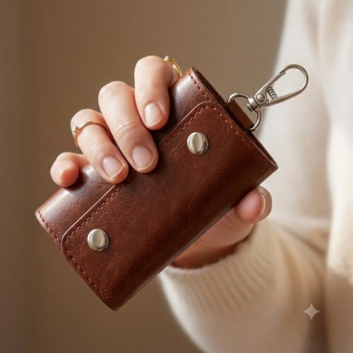 Image of Leather Key Pouch Keychain for Men & Women - Key Holder Wallet with Key Ring | Compact Key Organizer Case for Car Keys, House Keys & Coins | Small Leather Key Wallet Pouch