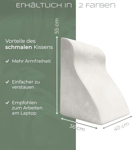 WELL B4 Ergonomisches Lesekissen für Bett und Sofa – Bequemes Rückenkissen mit Memory Foam – Verwendbar als Reflux Kissen, Keilkissen Bett, Bettkissen Rückenlehne im Sitzen und Liegen, GRAU