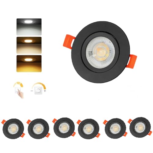 Spots encastrables variables et tricolores IP44 lot de 6 plafonniers noirs orientables