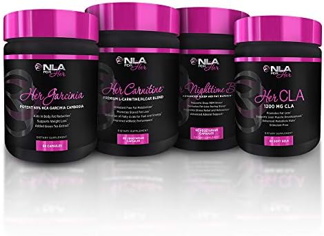 NLA For Her - Stimulant Free Fat Burning Stack Bundle - Her Garcinia, Her Carnitine, Her Nightime Burn and Her CLA - A Great Combo to Help You Burn The Fat Without stimulants