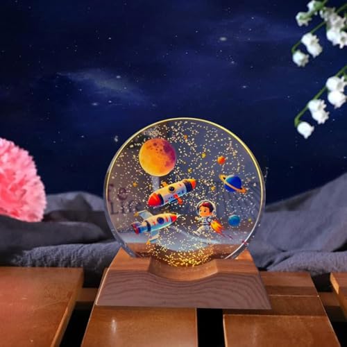 Image of 3D Acrylic LED Night Light - Warm White & Astronaut Boy FIre Design with Durable Plastic Base, Decorative Table Lamp for Bedroom, Living Room, Kids Room, Study & Home Decor Gifting