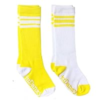 juDanzy knee high team color tube socks for toddler and youth boys and girls (2 Pack) (2-4 Years - With Anti-slip grip, Yellow)