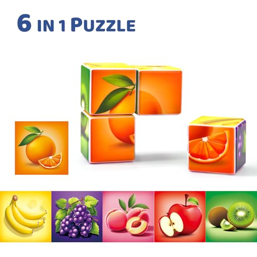 Image of Pairez Toys Magnetic Blocks Toddler Toys, 1.65 inch Large Building Cubes for Kids Boys & Girls Age 1+, Fruit Magnet Puzzle Cubes, Preschool Educational Brain Teaser Toys