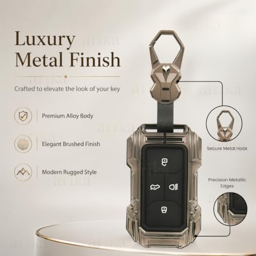 Image of arika Key Cover Compatible with Tata Harrier | Safari | Nexon | Altroz | Tigor | EV | Punch | Tiago EV Electric - 4 Button Smart Key , Element 22 Titanium Edition