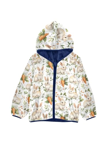Cute Rabbits and Carrots Girls Fleece Jacket Girls Fall Jacket Boys Coats Zip Up Hoodie Children Outerwear 2-10T