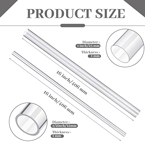 Image of Taiyin 24 Pcs Acrylic Tube Rigid Pipe Wall Thickness Round Cylinder Clear Pipe Plastic Hard DIY Acrylic Tube for Advertising Lighting (1 Inch,1 /2 Inch)