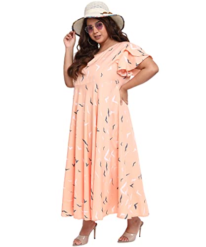 Image of OOMPH! Women's Western & Fusion wear Crepe A-Line Maxi Plus Size Dress - Candlelight Orange - od248 6XL