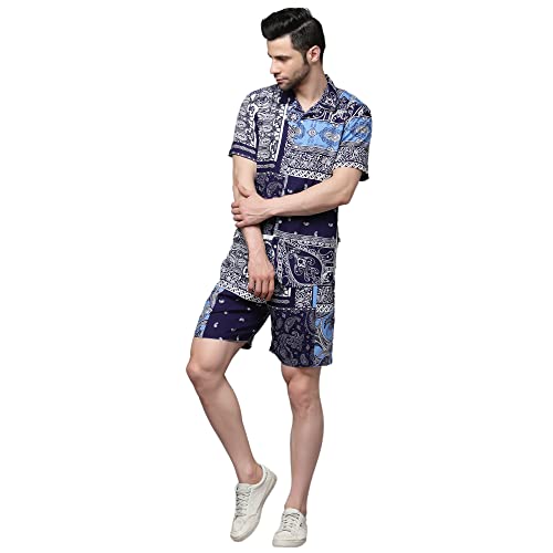 Image of Rigo Printed Co-Ord Set for Men's | Casual Shirt & Shorts Night Suit Set | Lounge-wear Nightdress Pajama Set for Men's | Night Wear, Beach Wear, Vacation Wear Outfit