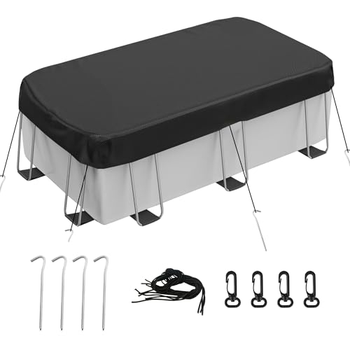 Neuradical 210D Oxford Poolabdeckung schwarz rechteckig wasserdicht wetterbeständig 200 x 400 cm manuelle Installation oberirdischer Schwimmbadschutz mit Montagezubehör 7x13FT