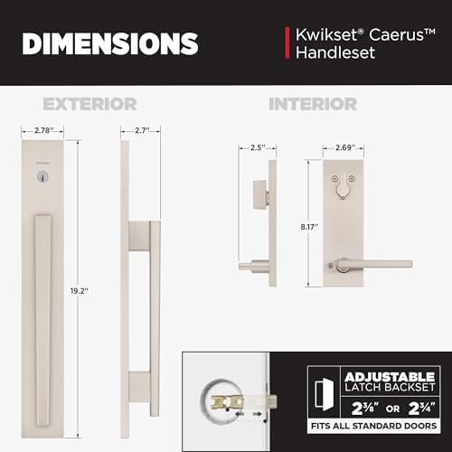 Image of Kwikset Caerus Front Door Lock Handle and Deadbolt Set, Entry Handleset Exterior with Interior Lever, Satin Nickel, SmartKey Re-Key Security, with KwikSlide, Door Handle Backplate Full Escutcheon