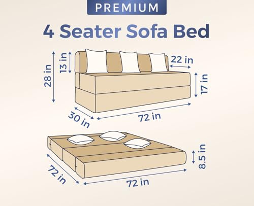 Image of uberlyfe Xtra High, Xtra Soft 3 Seater (6' x 6') Sofa Cum Bed | 1 Year Warranty | 17 inch Sofa Height | King Size Foldable Bed | Water Repellent Fabric | 3 Cushions Bloom Pattern | Rodhouse Brown Color