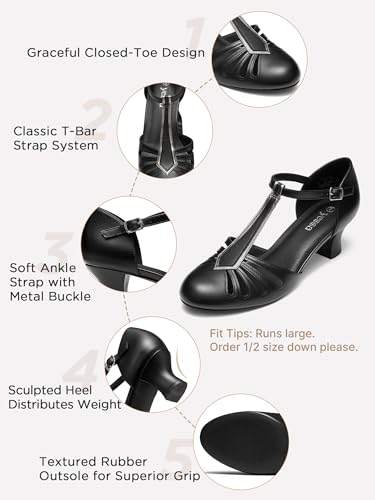 Image of 2 inch Character Shoes for Women,T-Strap 1920s Gatsby Flapper Dance Shoe | 2 inch character dance heels for ballroom, latin, salsa, tango,swing,flamenco and wedding,roaring 20s gatsby style