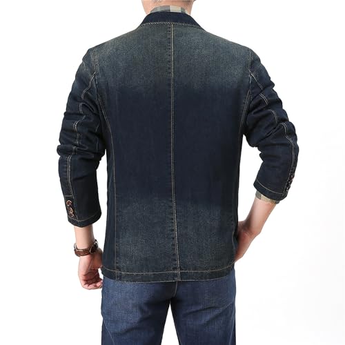 DGKaxiyaHM Men's Casual Slim Denim Blazer Business Notched Collar Suit Jacket Loose Distressed Wash Two Button Coat (Large,Dark Blue 2)3
