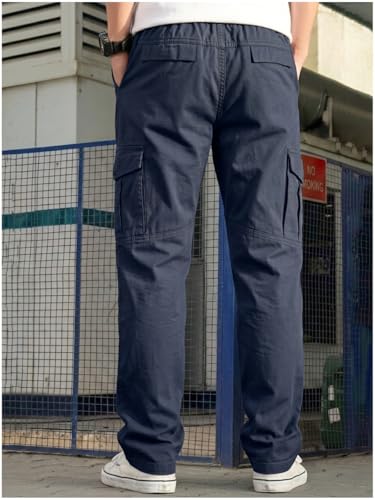 Image of Men's Cargo Pants-100% Premium Cotton Tapered Fit Lightweight Breathable Multi-Pocket Drawstring Utility Casual Trousers