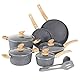 Kitchen Academy Topf und Pfannenset Topfset 12tlg Antihaft-Versiegelung Kochgeschirr Set mit Deckel, Töpfe und Pfannen set für Induktion, Gasherde und Mikrowelle, Grau