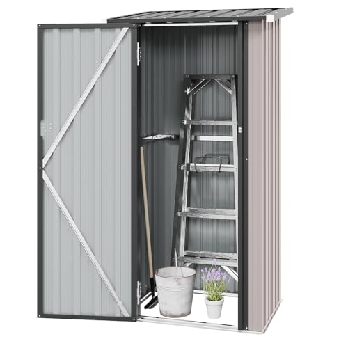 Aoxun Cobertizo de metal de 3 x 2.1 pies con puertas con cerradura, herramienta de utilidad de acero, pequeños cobertizos y almacenamiento al aire libre para patio, jardín, patio trasero y césped
