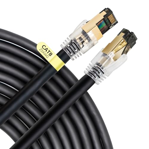 CNCOB Cat 8 Ethernet Cable 6 ft,23AWG Industrial Shielded S/FTP Anti- Wobble Internet Cable,40Gbps High Speed Gaming Waterproof Patch Cord
