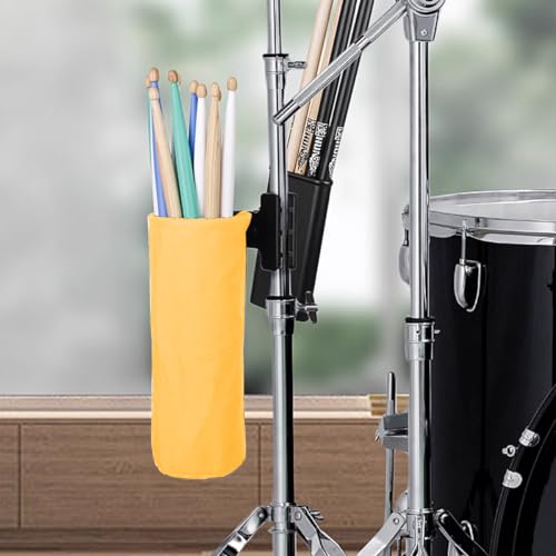 Ogdni Drum Stick Holder, Adjustable Drum Sticks Bag, Drumstick or Brushes Mallets Container Bag, Clamp-On Lockable Aluminium Alloy Drumstick Holder for Drum Set Kit & Music Stand (yellow) - Thumbnail 5