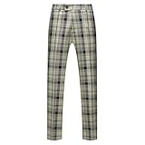 Dbutiy Mens Plaid Checkered Slim Fit Dress Pants Stretch Trousers with Elastic Waistband for Casual, Business, or Wedding Size 32 Khaki