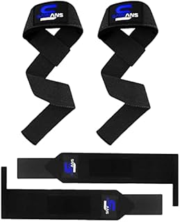 Padded Weight Lifting Straps + Wrist Wraps (2 Pairs) Thumb Loop Fitness Heavy Duty Weight Lifting Cotton Power Workout Gym Training Support Hand Brace Bundle Bodybuilding