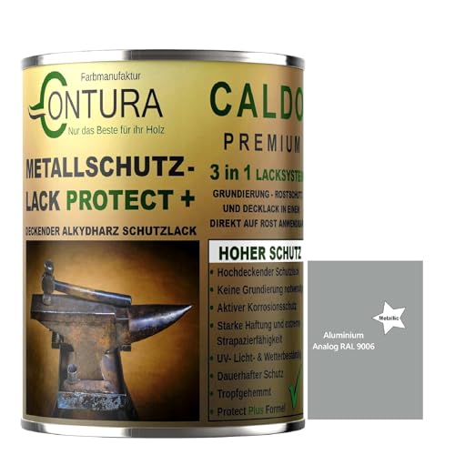 Contura 3in1 Rostschutzfarbe Metallschutzlack Seidenmatt RAL Metall Lack Farbe Grundierung (RAL 9006 Aluminium Metallic, 500ml.)