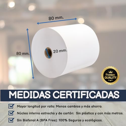 Miniatura 3 de Balsat Rollo Ticket 80x80 Termico - 50 Ud. Papel Impresoras Tpv