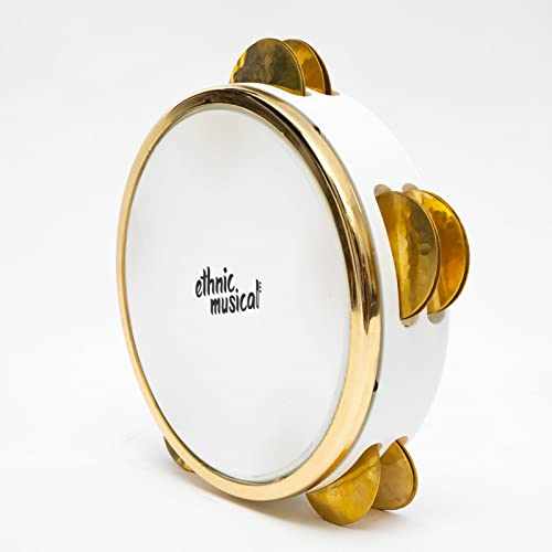 Professional Riq Riqq White Skin Hammered Brass Cymbals Internal Tuning DEL-302 Tambourine With case