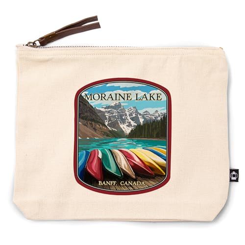 Banff, Alberta, Canada, Moraine Lake and Canoes, 100% Cotton Zipper Pouch, Travel Accessory, Go Bag