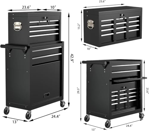 Image of 8 Drawer Rolling Tool Chest, High Capacity Tool Box with Lockable Wheels and Drawers, 2 in 1 Portable Toolbox Organizer Storage Cabinet For Garage, Warehouse, Repair Shop