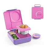 OmieBox Bento Box for Kids - Insulated Bento Lunch Box with Leak Proof Vacuum Insulated Food Jar - 3 Compartments, Two Temperature Zones (Unicorn Pink)