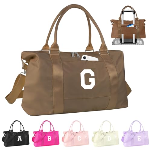 Birthday Graduation Gifts for Daughter,Initial Travel Duffel Bag Sports Gym Bag for Girls Teen Kids Birthday Gifts,Personalized Weekender Bag Carry On Tote Bags Cute Overnight Bag for Women(Brown, G)