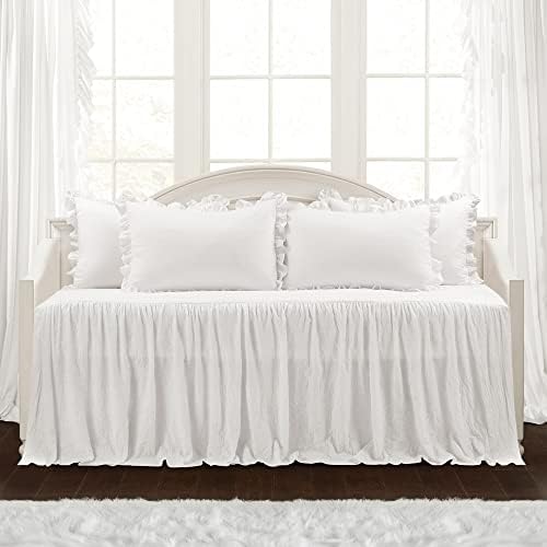 Lush Decor Ruffle Skirt Daybed Cover Vintage Chic Farmhouse Style Lightweight 5 Piece Set, White