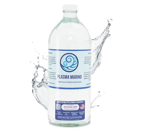 Plasma Marino Hypertonic Marine Liquid Glass Bottle-Container Bioactive Ocean Deep Sea Water from Atlantic Ocean Vortex Mineral-Rich Hydration Electrolytes Trace Minerals Ocean Natural Mineral Concentrate Glass Container 32 oz