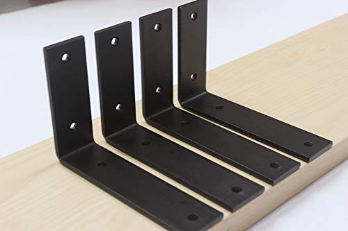 8 Pack - L 6" X H 4" X W 1.5", 5Mm Thick Black L Shelf Bracket, Iron Shelf Brackets, Metal Shelf Bracket, Industrial Shelf Bracket Decorative Shelving, Shelf Supports With Screws #TOP6