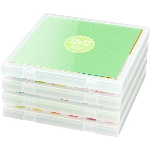 iBune 12x12 Paper Storage, 4-Pack Craft Organizers and Storage Box, Plastic Scrapbook Paper Storage with Secure Lid, Portable Storage Containers for Art Supply, Puzzle, Board Game, Photo, File by iBune - Used condition - US$26.15