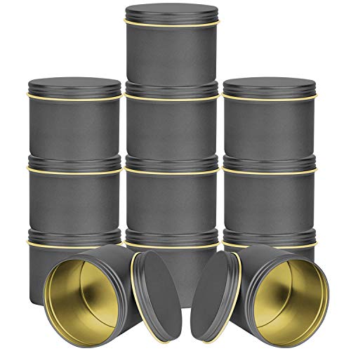Empty Metal Tins Candle Tins,12 Pieces Metal Tins Candle Jars Candle Containers Candle Tins Empty Candle Jars for Candle Making, Candies, Gifts & Treasures, 8 oz,DIY Candle Making Needs (Black)
