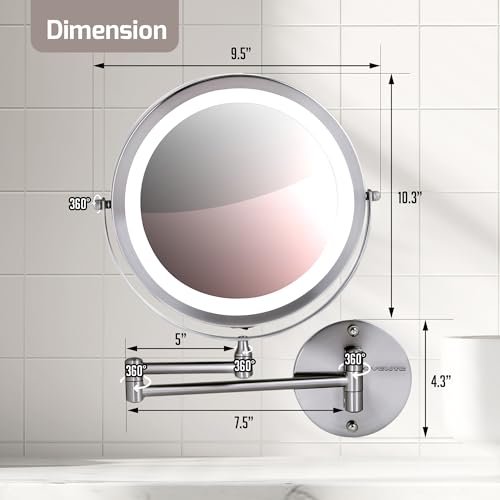 Image of OVENTE 9 inch Wall Mounted Lighted Makeup Mirror, Nickel Brushed MFW85BR1X10X
