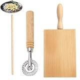 argtnayk 3 Stück Holz-Nudelbrett Set, Gnocchi-Brett + Nudelbrett mit Holzgriff + langes Teigrad, praktisches Küchenwerkzeug für hausgemachte Nudeln und Teigausrollarbeiten