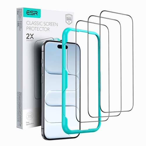 Image of ESR 3 Pack for iPhone Air Tempered Glass Screen Protectors, High Clarity for iPhone 17 Air, 9H Hardness Scratch Resistant, Military-Grade, Shatterproof, Screen Guard with Easy Installation Tool