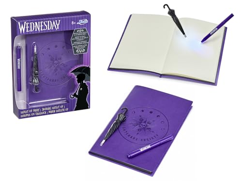Jada Toys Wednesday Addams Diary (A5, 144 Pages) - Notebook with Magic Pens with UV Light - The Addams Family Fan Item for Adults, Teenagers and Children from 8 Years