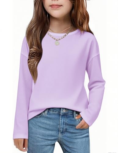 Arshiner Girls Long Sleeve Shirts Drop Shoulder Casual Loose Fit Crewneck Blouse Tee Tops