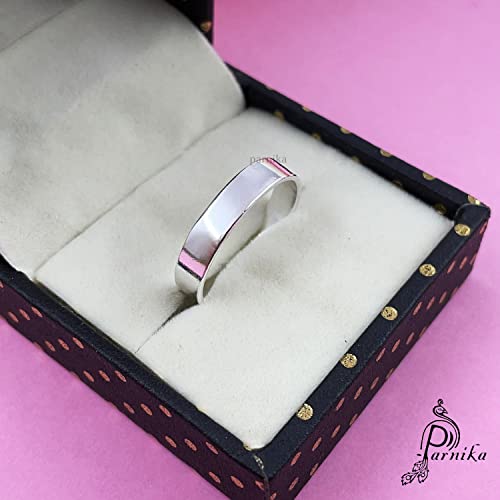 Image of Parnika Wedding Band Regular Casual Wear Unisex Band Silver Finger Ring in Pure 92.5 Sterling Silver | With Certificate of Authenticity | Gift for him her | Chandi Ring | Thumb Ring |